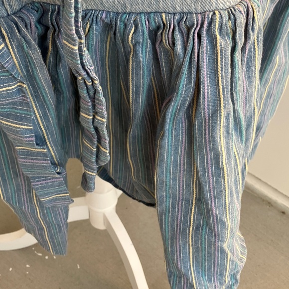 Vintage 80s 90s Acid Wash Denim and Pastel Stripes Knee Length Flowy Skirt - Picture 4 of 9